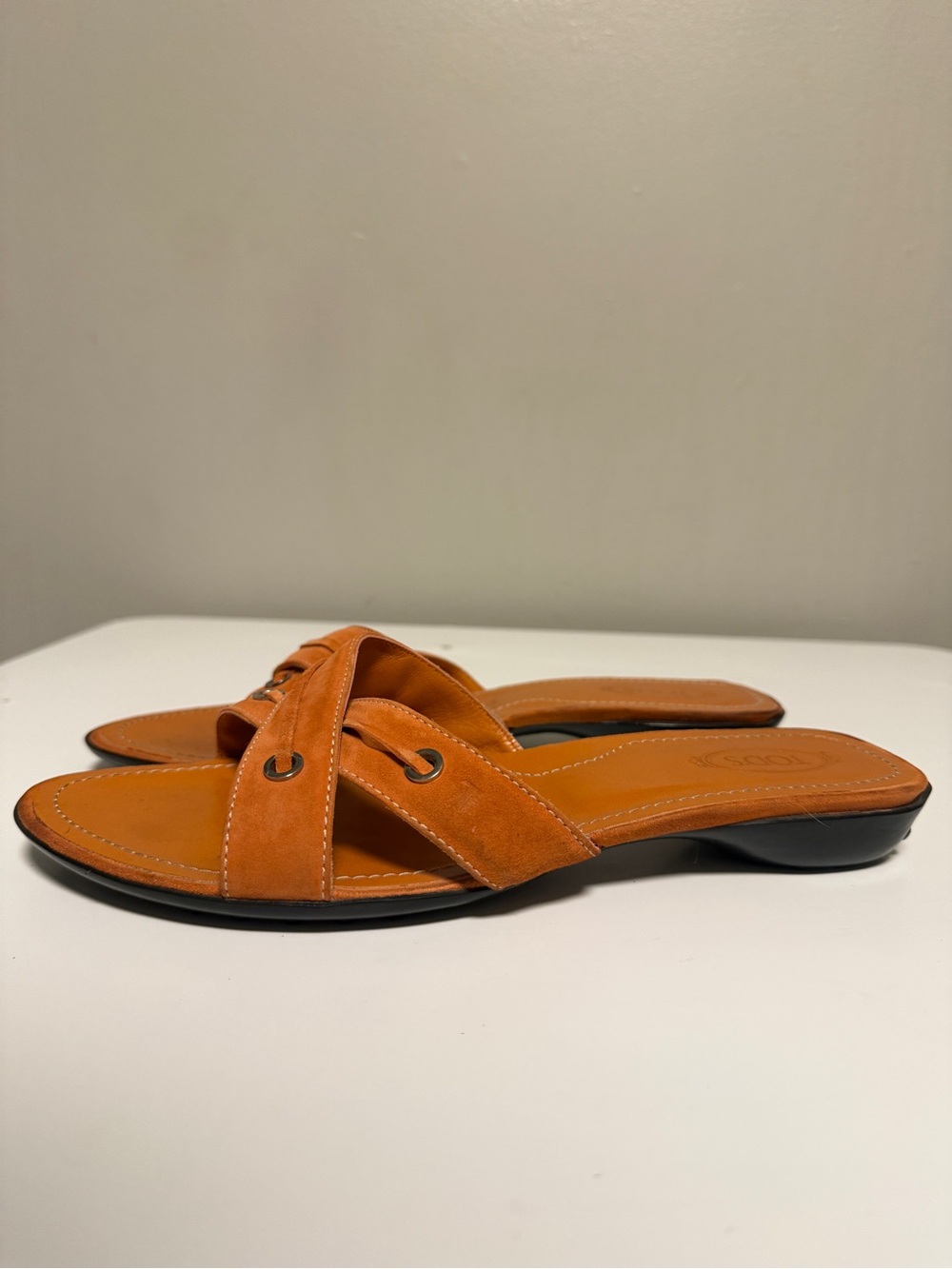 TOD's Orange Leather Sandals Slip On Made In Italy Women’s US 9.5 UK 6.5 EU 39.5